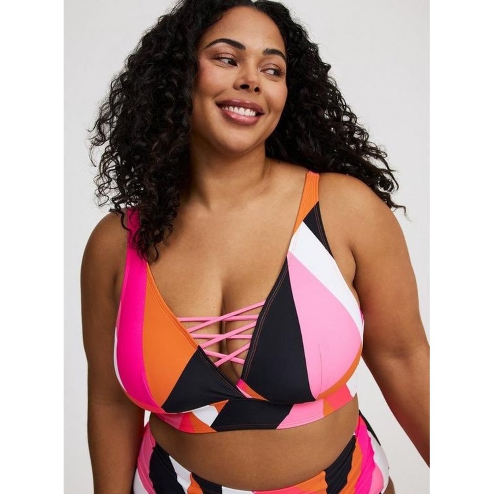 Torrid Wireless XO Triangle Bikini Top Giant Geo Neon Pink 1 1X 14 16 NEW
